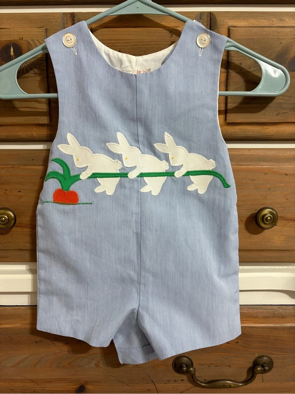 Kelly’s Kids Vintage Light Blue Boys' Bunny Appliqué Shortalls